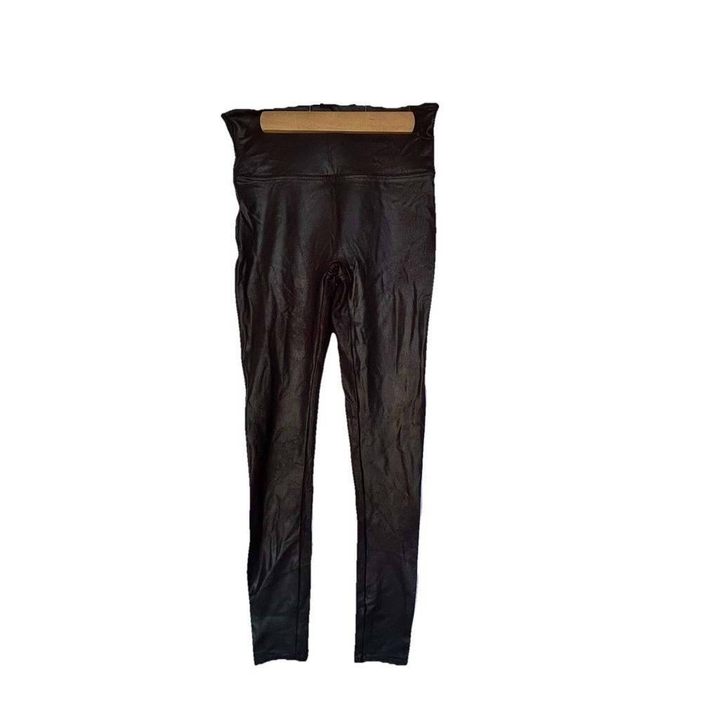 Spanx Women's Leggings Faux Leather  High Waisted Slimming Deep Brown Size Med